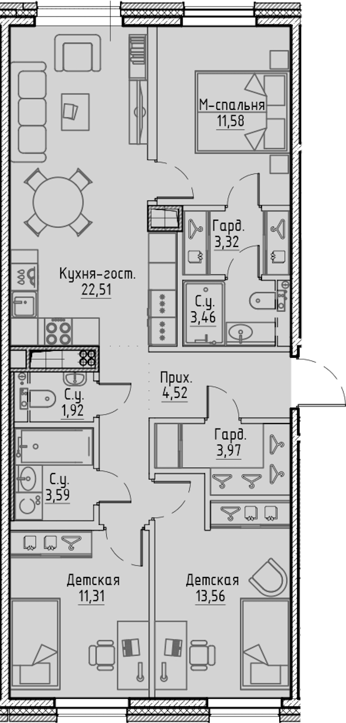 3-комнатная квартира 84.06 м², 7/7 эт., ЖК «LEGENDA Сампсониевский 32»
